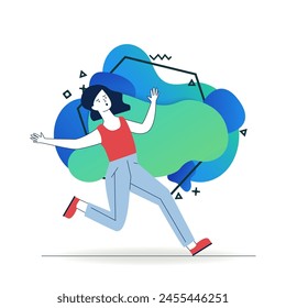 Clumsy woman running on wet floor. Cartoon female character slipping and falling flat vector illustration. Risk, failure, hurt concept for banner, website design or landing web page