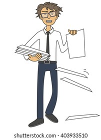 clumsy young businessman dropping documents