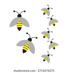 Racimo de abejas. Insectos amarillos voladores. Vector de vida silvestre de la Naturaleza. Personajes animales de abejas melíferas. EPS 10.