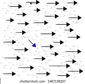 A cluster of black arrows. Behind them are smaller arrows looking in the opposite direction.