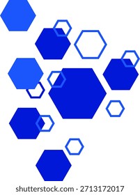 Cluster aus blauen Sechseck-Formen mit einer Mischung aus gefüllten und umrissenen Elementen.