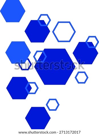 Cluster of blue hexagon shapes with a blend of filled and outlined elements.
