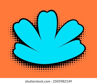 A cluster of cerulean petals graces a tangerine backdrop, each edge kissed with a pop of black halftone, creating a playful yet sophisticated visual.