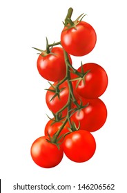 Cluster Of Cherry Tomatoes On The White Background 