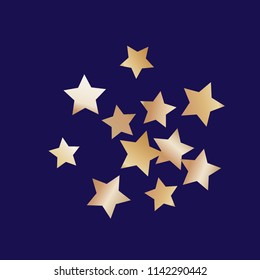Cluster of colorful stars. Isolated gradient stellar elements. Brass metal shine.  Holiday celebration luminous vector template for decorations, packaging, flyers, posters.