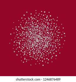 Cluster of colorful stars. Isolated gradient stellar elements. Silver metal shine. Holiday celebration luminous glossy vector template for decorations
