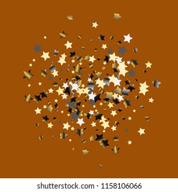 Cluster of colorful stars scattered. Isolated gradient celestial elements. Platinum chrome metal glitter. Festive iridescent holographic effect vector template for decorations, packaging, posters.