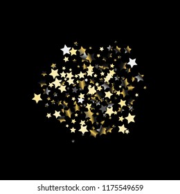 Cluster of colorful stars scattered. Isolated gradient celestial elements. Platinum chrome metallic gloss. Festive iridescent holographic effect vector template for decorations, packaging, posters.