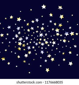 Cluster of colorful stars scattered. Isolated yellow blue white  grey gradient celestial elements. Festive iridescent holographic shine effect vector template for celebration decorations, packaging.