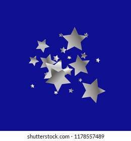 Cluster of colorful stars scattered. Isolated gradient celestial elements. Silver metal glitter. Festive iridescent holographic shine effect vector template for decorations