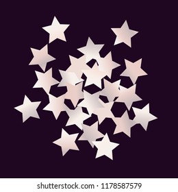 Cluster of colorful stars scattered. Isolated gradient celestial elements. Pale pink blue pearl nacre glitter. Iridescent glitter festive celebration vector template for celebration decoration