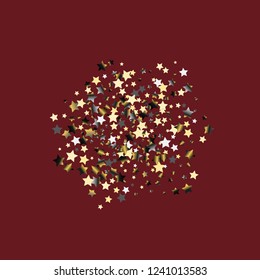 Cluster of colorful stars scattered. Isolated gradient stellar elements. Platinum chrome metal shine. Iridescent festive  celebration vector  template for decorations, packaging, posters.