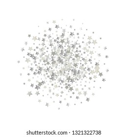 Cluster of colorful stars scattered. Isolated gradient stellar elements. Platinum metal glitter. Holiday celebration luminous glossy vector template for decorations