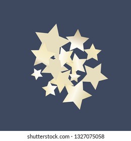 Cluster of colorful stars scattered. Isolated gradient celestial elements. Pearl nacre gloss. Festive iridescent holographic shine effect vector template for decorations