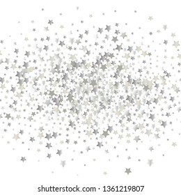 Cluster of colorful stars scattered. Isolated gradient stellar elements. Platinum metallic gloss. Holiday celebration luminous glossy vector template for decorations