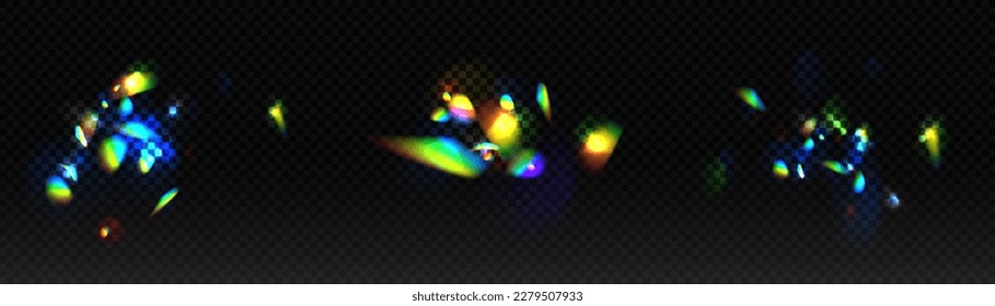 Un cúmulo de colores, rayos brillantes del espectro. Glare en una lente, vidrio, joyería o piedra de gema. La superimposición del efecto arco iris, la refracción de la luz por un prisma de cristal. Diamantes realistas
