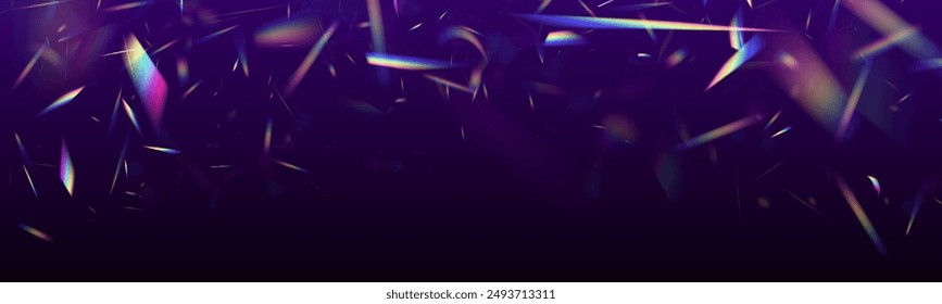 Eine Ansammlung von Farben, helle Strahlen des Spektrums. Blenden Sie auf eine Linse, Glas, Schmuck oder Edelstein. Vektorgrafik Realistische Illustration Set von Lichtleckeffekt mit Spektrumblendung, Prismenbrechung.	