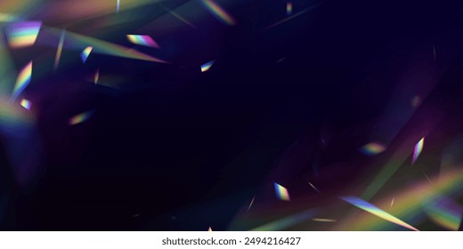 Un cúmulo de colores, rayos brillantes del espectro. Resplandor en una lente, vidrio, joyería o piedra preciosa. Conjunto de ilustración realista de Vector de efecto de fuga de luz con deslumbramiento de espectro, refracción de prisma.	