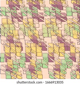 The cluster consists of colored cutted figures. They overlap each other.