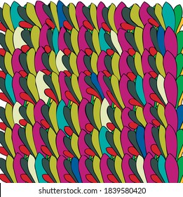 El cúmulo consiste en hojas de colores que crecen estrechamente entre sí.