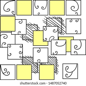 The cluster consists of yellow and white squares. There are curls inside.