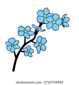 Um aglomerado de delicadas flores azuis do tipo "esqueça-me-não" com centros amarelos.
