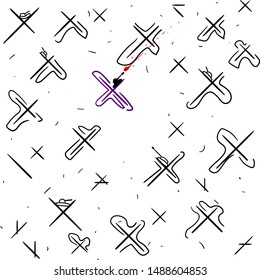 A cluster of drawn crosses with small objects. Among them there are tanks and lines.