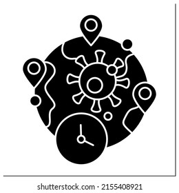 Cluster glyph icon. Unusually large of covid19 diseases within particular geographical location.Pandemic concept. Filled flat sign. Isolated silhouette vector illustration