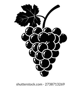 A cluster of grapes with a single leaf attached to the stem isolated on white background, Vector