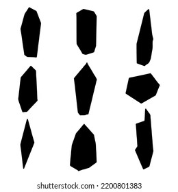 Cluster von handgefertigten Kristallen Silhouette. Vektormineralgrafik. Steinamethyst oder Quarz. Einzigartiger Naturstein. Geologie-Set.