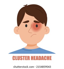 Cluster headache vector isolated. Male portrait, man suffering from the pain in the eye. Sad face. Stressed character.