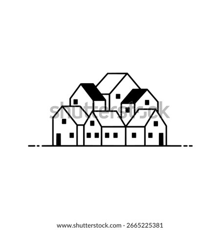 Cluster of houses doodle, simple hand-drawn vector village for a community logo, neighborhood graphic, or real estate symbol.