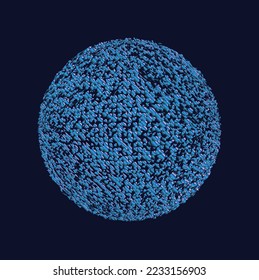 A cluster of irregular shapes on a dark background, a surface texture of broken blue collage in a round shape, modern graphic elements