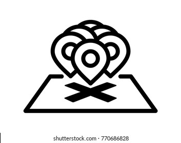 Cluster Of Location Pins. Simple Vector Illustration Of A Group Of Straight Location Pins  Heap Together Marking A Destination On Map.