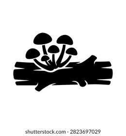 Cluster of Mushrooms Growing on a Log Silhouette Icon
