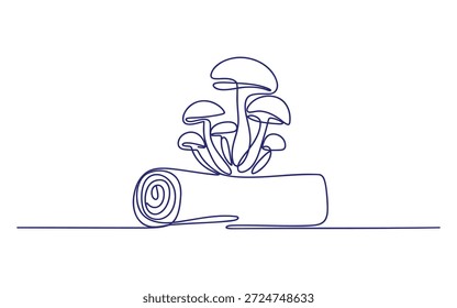 Um aglomerado de cogumelos crescendo em um tronco enrolado em uma floresta natural de linha minimalista