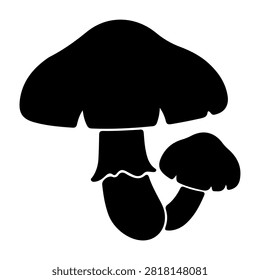 A cluster of mushrooms with varying sizes growing naturally on the forest floor, showcasing their caps and stems in a woodland environment.