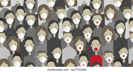 Cluster of people in white medical bandages, geometric seamless pattern, vector. Men and women,concept of infection in public places, pandemic. Wuhan Novel coronavirus (2019-nCoV) Coronovirus epidemiс