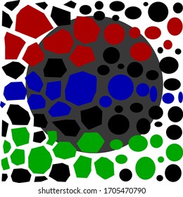 Ein Bündel polygonaler Formen in verschiedenen Farben. Hinter ihnen in der Mitte des Bildes ist ein Kreis.