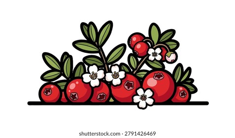 Cluster of red berries with green leaves