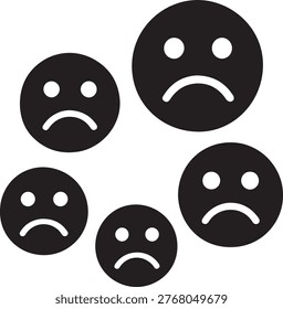 A cluster of small floating sad face icons grouped together for emotion and mood design use iconsset