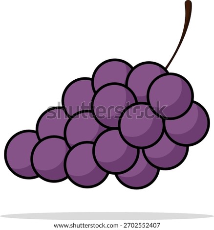 Cluster of stylized purple grapes with short stem, isolated on clean white background with soft drop shadow.