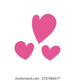 Cluster of three heart icon. Trio of small hand drawn pink hearts, charming cluster for romantic, social or decorative designs.