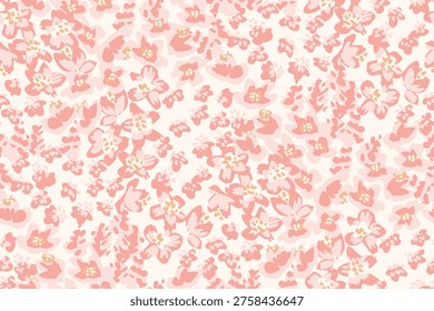 Cluster of tiny flowers as a maximalist abstract botanical pattern in colors of pink, peach and cream on off white background. Ditsy color block floral seamless vector pattern. Great for home decor, fabric, wallpaper, gift wrap, stationery, packaging design projects.