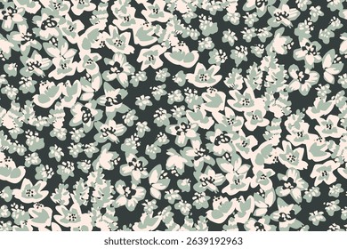 
Cluster of tiny flowers as a maximalist botanical pattern in colors of teal, off white and black. Dense color block floral design. Seamless vector pattern. Great for homedecor, fabric, wallpaper,gift