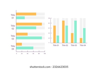 Clustered column infographic chart design template set. Compare effectiveness. Indicator changes. Visual data presentation. Editable bar graphs collection. Myriad Pro-Bold, Regular fonts used