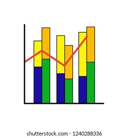 Clustered column line chart icon with categories and segments