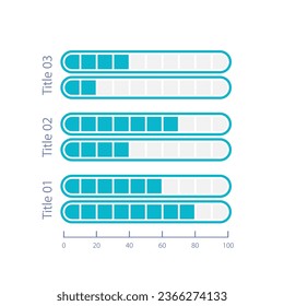 Clustered fragmented infographic chart design template. Three different levels. Editable infochart with horizontal bar graphs. Visual data presentation. Myriad Pro-Bold, Regular fonts used