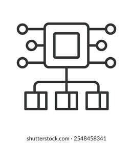 Hospedagem agrupada, ícone em design de linha. Clusterizado, hospedagem, servidor, rede, escalabilidade, confiabilidade, nuvem no vetor de fundo branco. Ícone de traçado editável de hospedagem em cluster