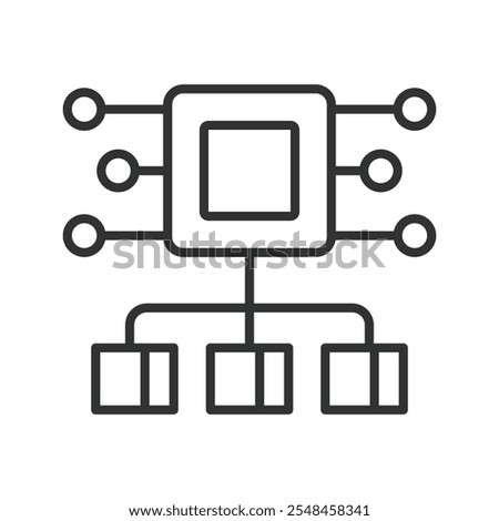 Clustered hosting, icon in line design. Clustered, hosting, server, network, scalability, reliability, cloud on white background vector. Clustered hosting editable stroke icon